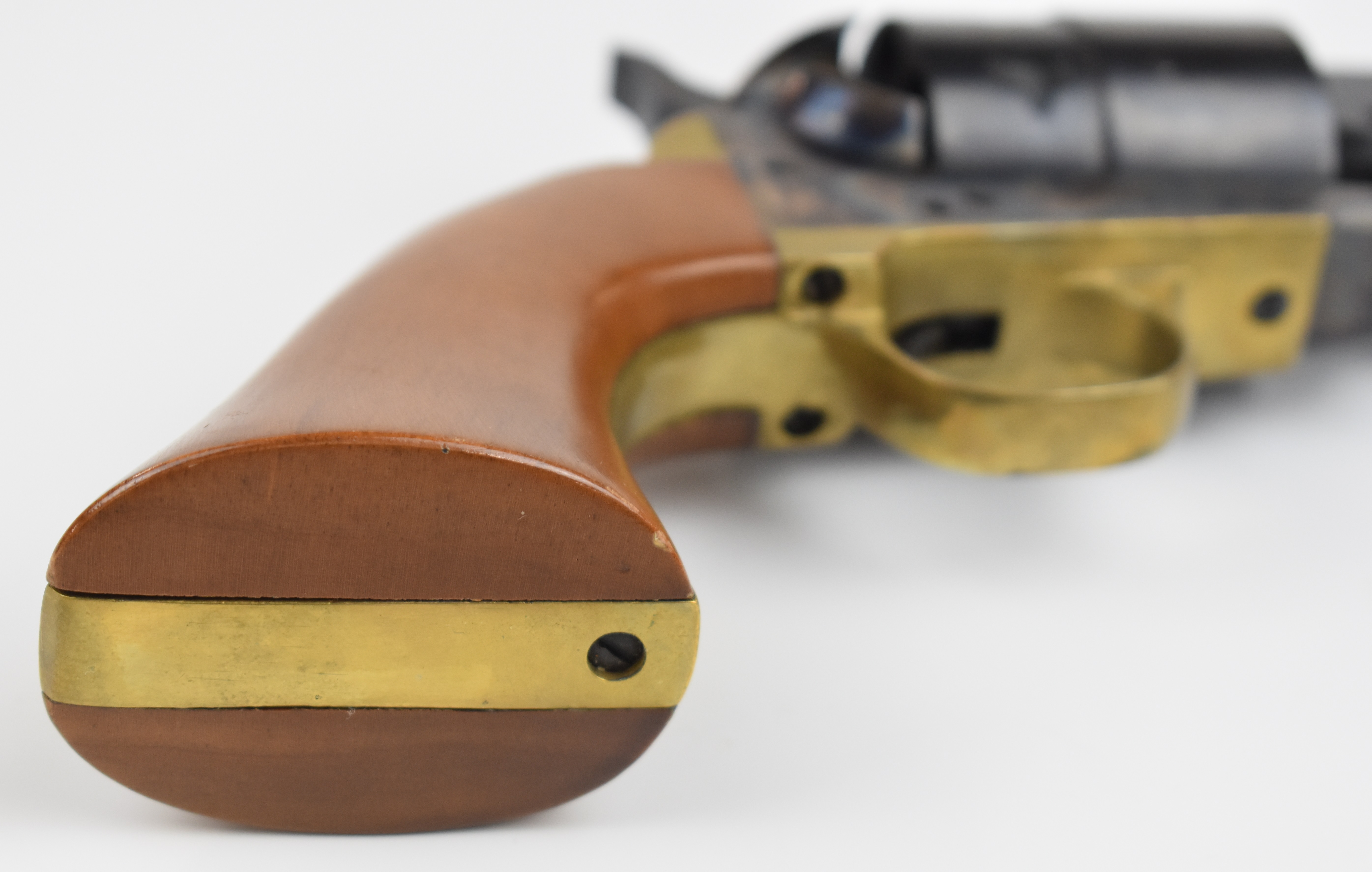 Italian Colt style 9mm blank firing six-shot single action revolver with brass trigger guard, wooden - Image 8 of 12