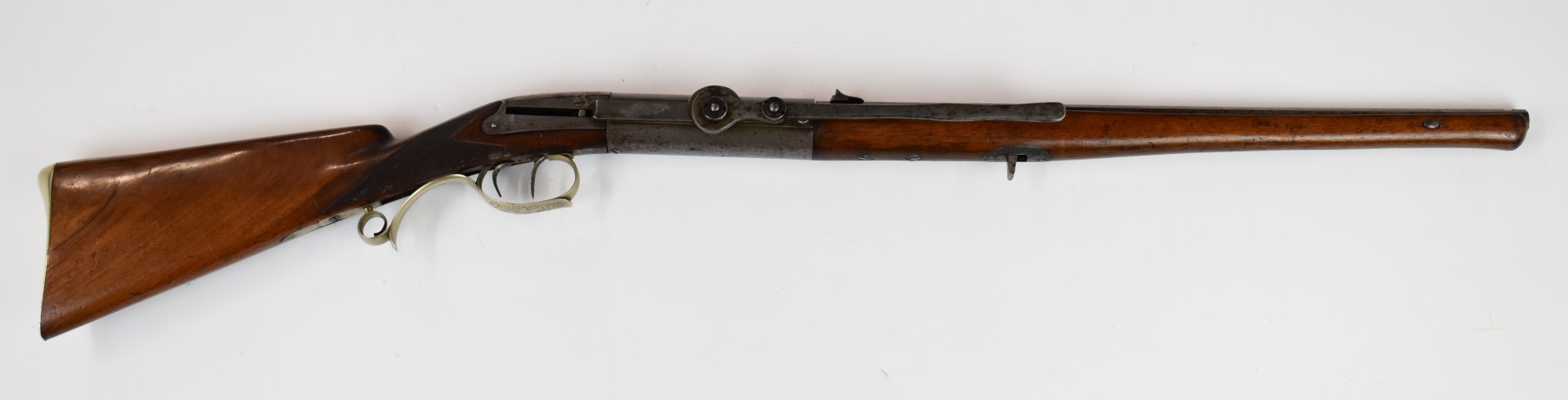 G Richter of Breslau side-lever cocking 8mm air rifle with named top plate, scrolling engraving to - Image 2 of 17