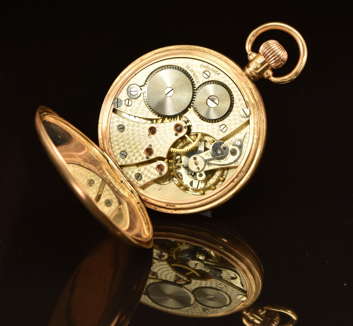 Unnamed 9ct gold keyless winding open faced pocket watch with inset ...