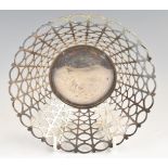 Elizabeth II hallmarked silver Art Deco or Modernist bon bon dish or basket with pierced decoration,