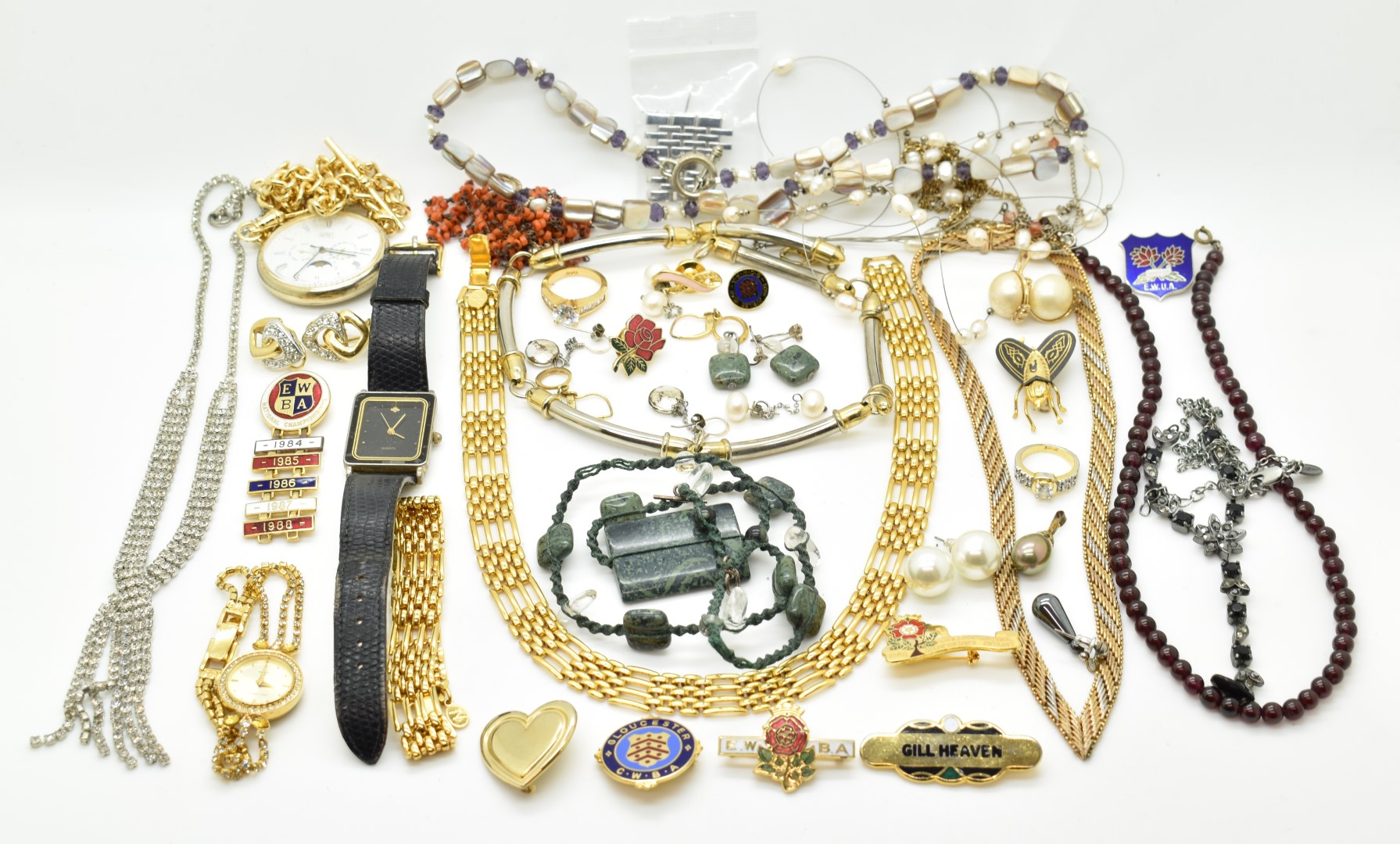 A collection of jewellery including Napier, necklaces including diamanté, garnet and pearl necklace,