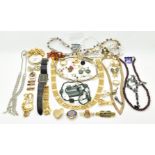 A collection of jewellery including Napier, necklaces including diamanté, garnet and pearl necklace,