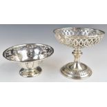 Two Canadian or American silver pedestal dishes with pierced decoration, the taller marked 925/