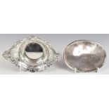 Silver bon bon dish with pierced and embossed decoration, marked sterling, length 14cm, weight