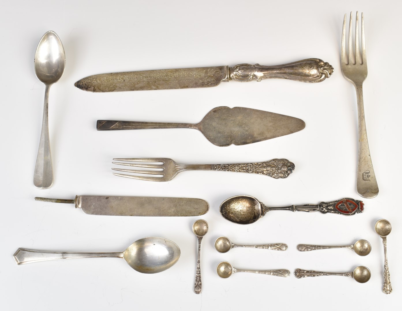 Victorian and later hallmarked silver and other cutlery including Walker and Hall dessert knife, St.