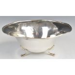 Canadian or American silver bowl raised on three lion paw feet, marked to base P.W. Ellis