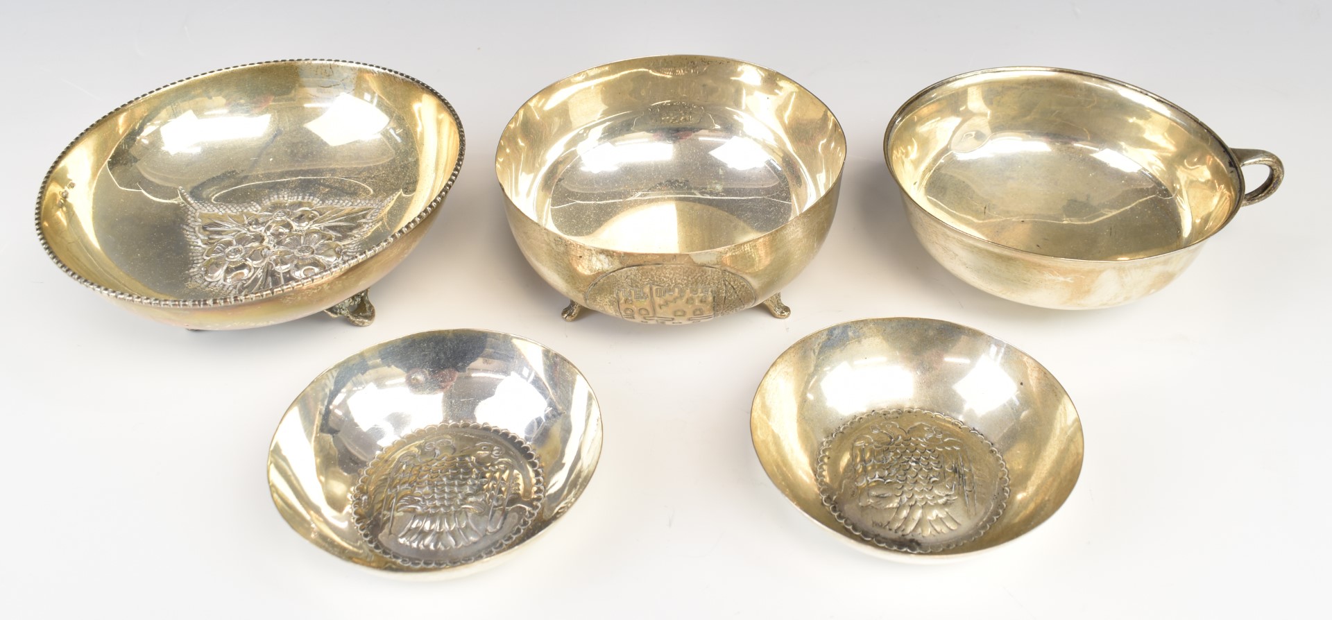 Five continental silver bowls, most marked 830, one indistinctly marked but likely 925, diameter