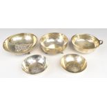 Five continental silver bowls, most marked 830, one indistinctly marked but likely 925, diameter