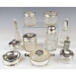 Hallmarked silver mounted cut and other glass items to include butter dish, dressing table pots