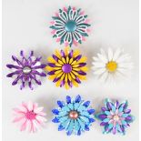 Seven 1970's 'flower power' brooches