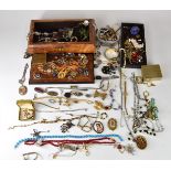 A collection of costume jewellery including diamanté, vintage brooches, vintage necklaces, earrings,