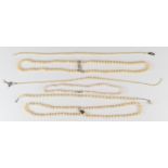 Six strands of cultured pearl necklaces with silver clasps
