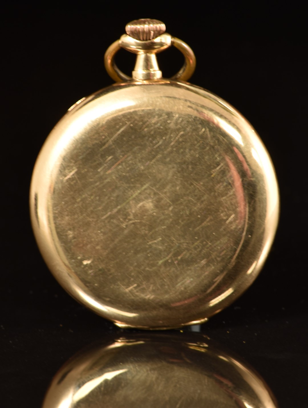 Art Deco 14ct gold keyless winding open faced pocket watch with inset ...