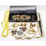 A collection of jewellery including glass beads, faux pearls, Parker pen with 14k gold nib, etc