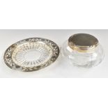 Two American silver mounted glass items comprising dressing table pot marked Lunt sterling and