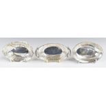 Three hallmarked silver pierced bowls or dishes, length of longest 12cm, weight of all three 95g