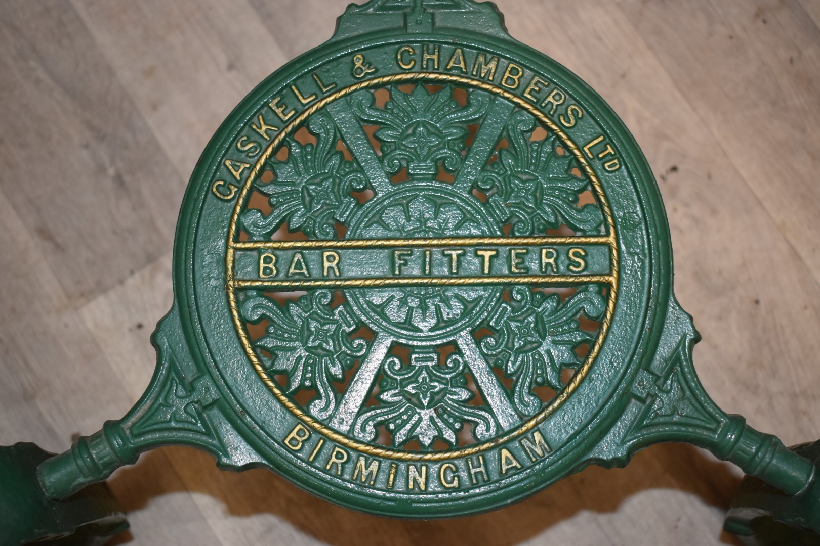 Cast iron pub table with marble top and Gaskell and Chambers, Bar Fitters, Birmingham to the - Image 3 of 3