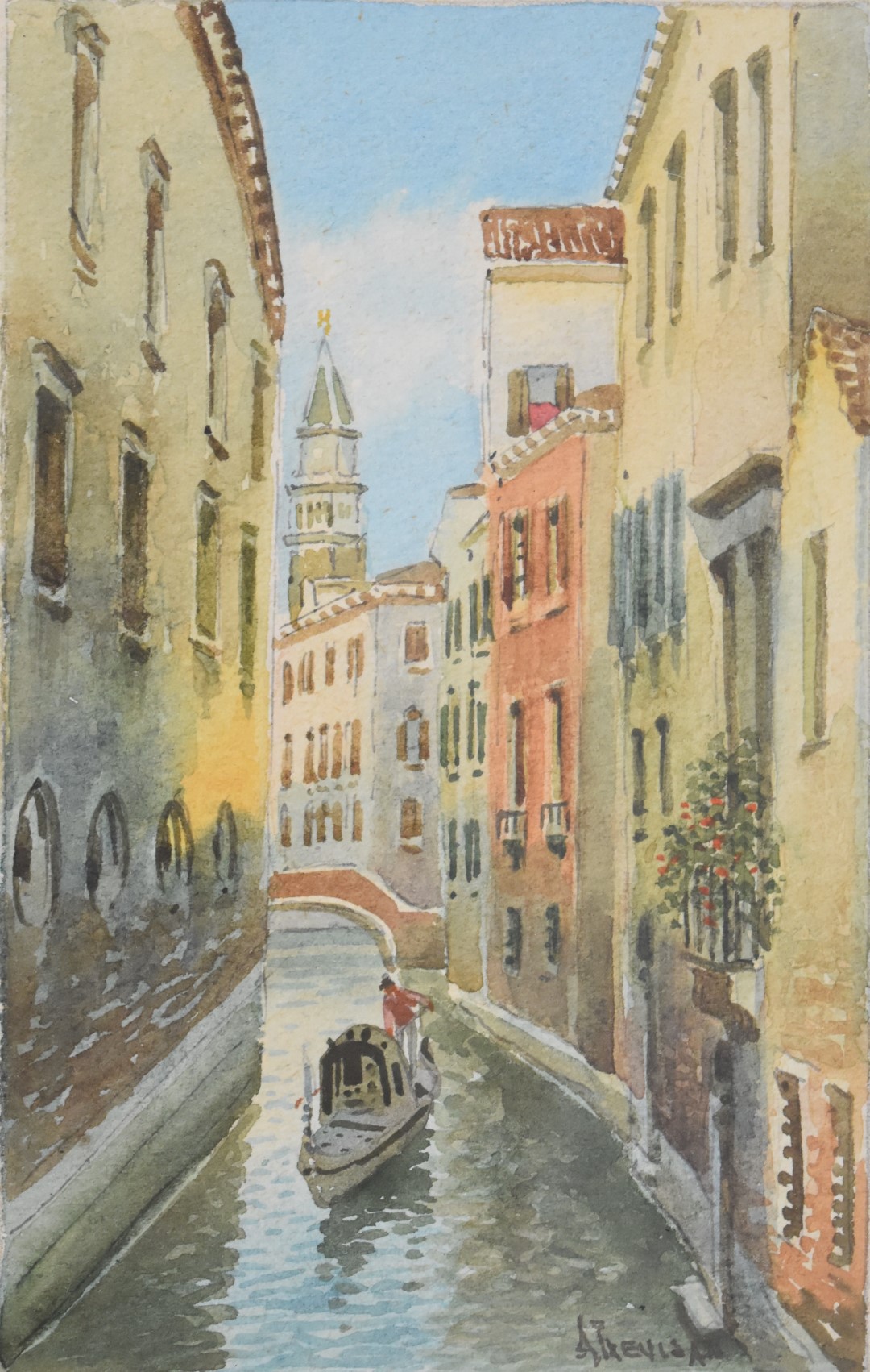 Alberto Trevisan (Italian 1919-1978) pair of watercolours Venetian scenes including the Bridge of - Image 2 of 4