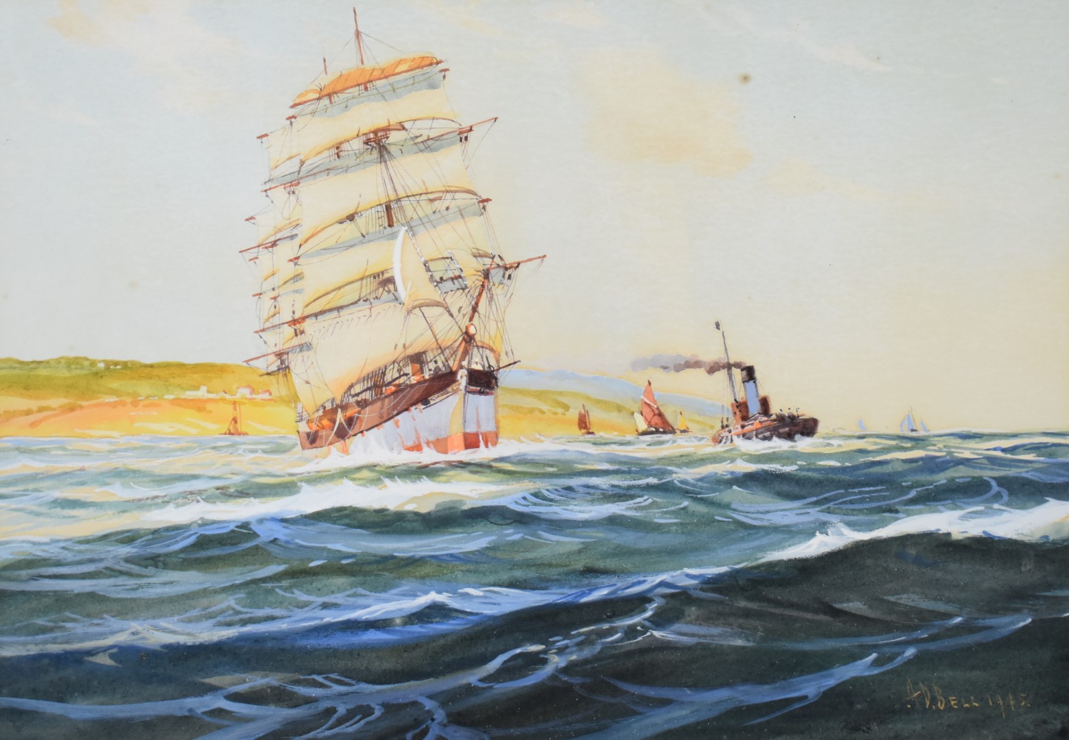 A D Bell (1884-1966, pseudonym for Wilfred Knox) pair of watercolours of maritime scenes 'Out on the - Image 3 of 9