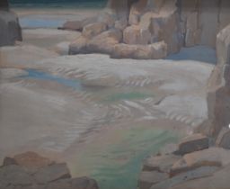 Stanley Horace Gardiner (1887-1952) impressionist oil on board Cornish beach scene with sea