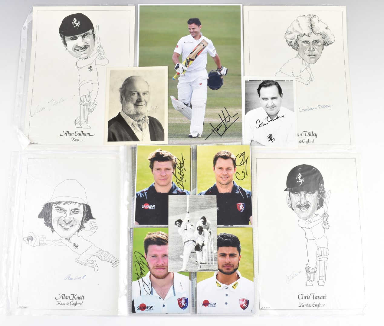 A collection of cricket related autographs to include signed phots of Zaheer Abbas, Colin