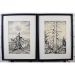 Ernst (Arnost) Hrabal (Czechoslovakian 1886-1969) pair of pen and ink studies of trees, both signed,