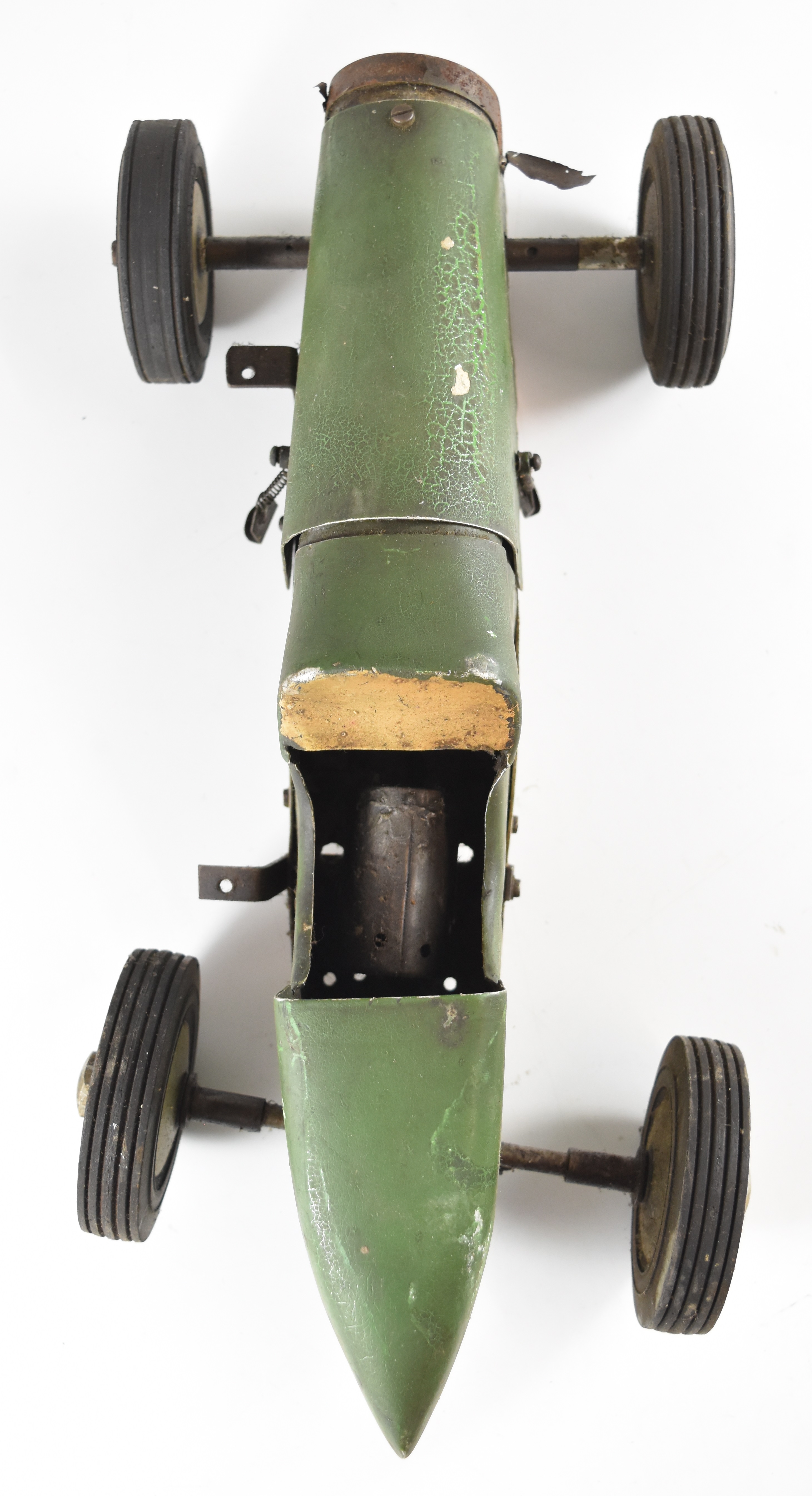 Vintage diesel engine powered model pylon racing car in the style of a 1930s single seat racing car, - Image 4 of 7
