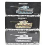 Three Minichamps 1:35 scale diecast model tanks comprising three variations of The