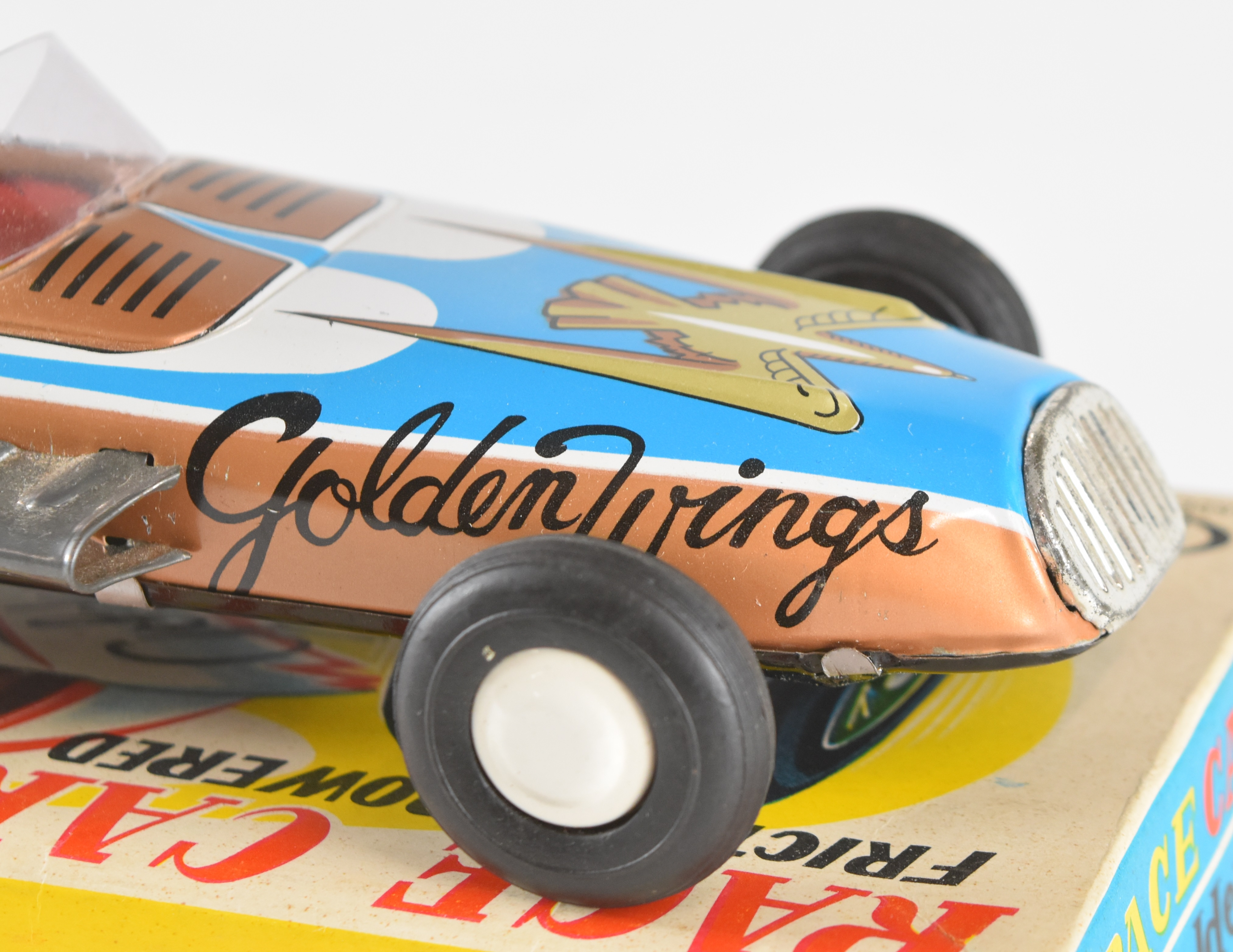 Golden Wings Japanese tinplate friction race car in original box. - Image 5 of 5