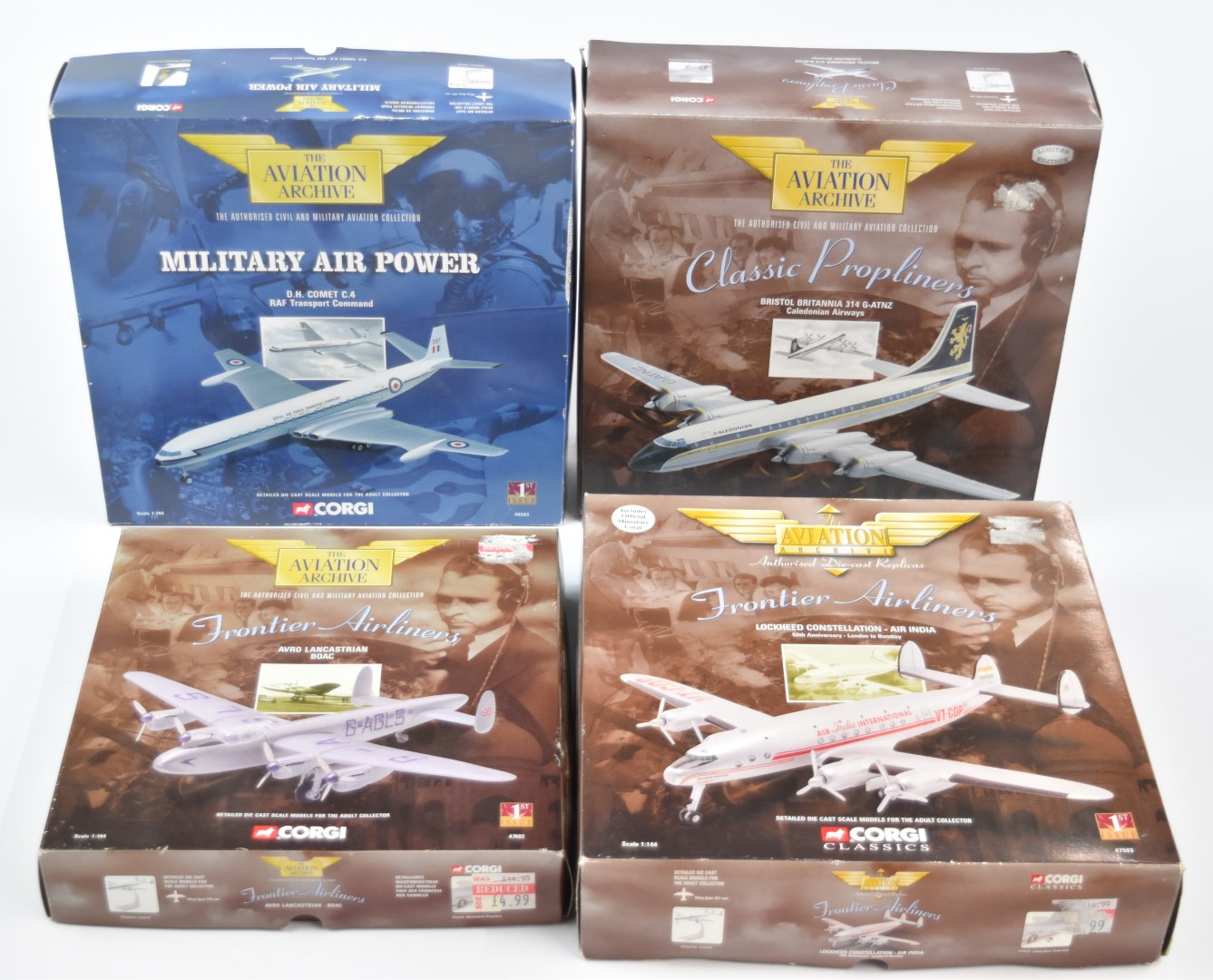 Four Corgi The Aviation Archive 1:144 scale diecast model aircraft comprising D.H. Comet C.4 RAF