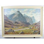 William Russell M.A. oil on board Scottish Highland landscape, signed lower left and with label