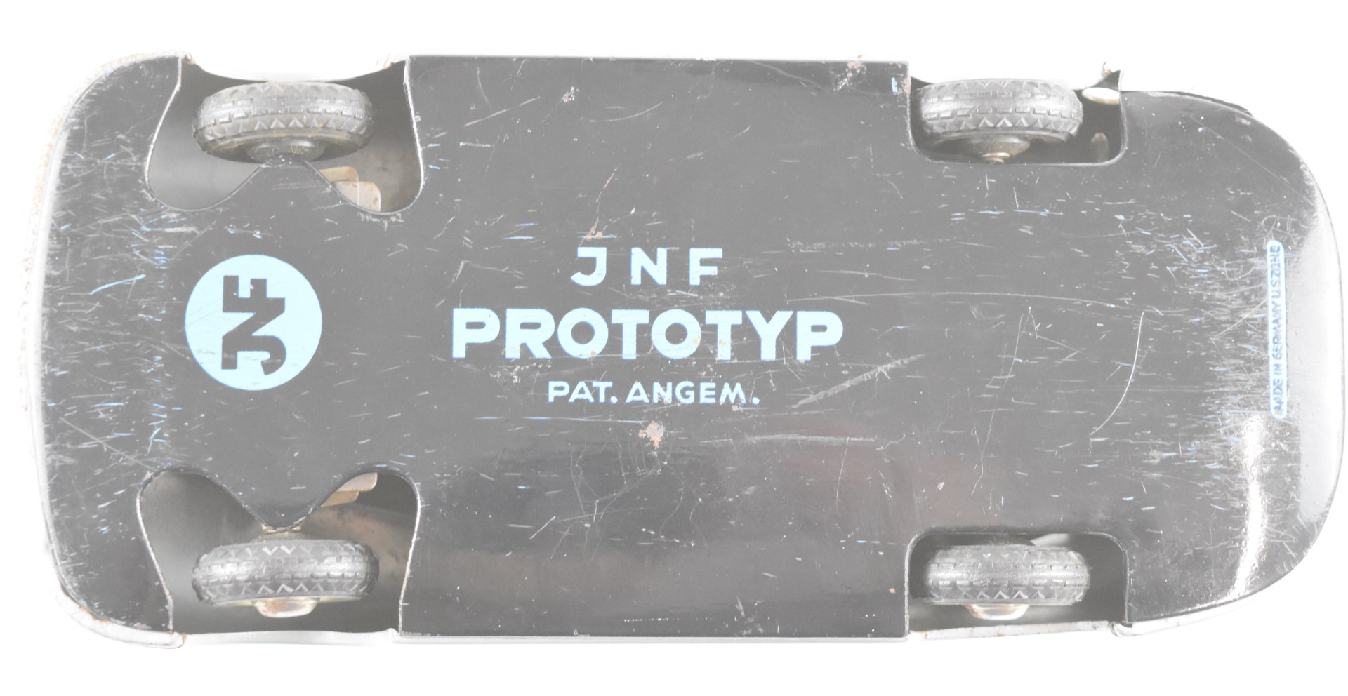 JNF Prototyp Porsche 356 tinplate clockwork car with metallic blue body and plaid interior. - Image 5 of 5