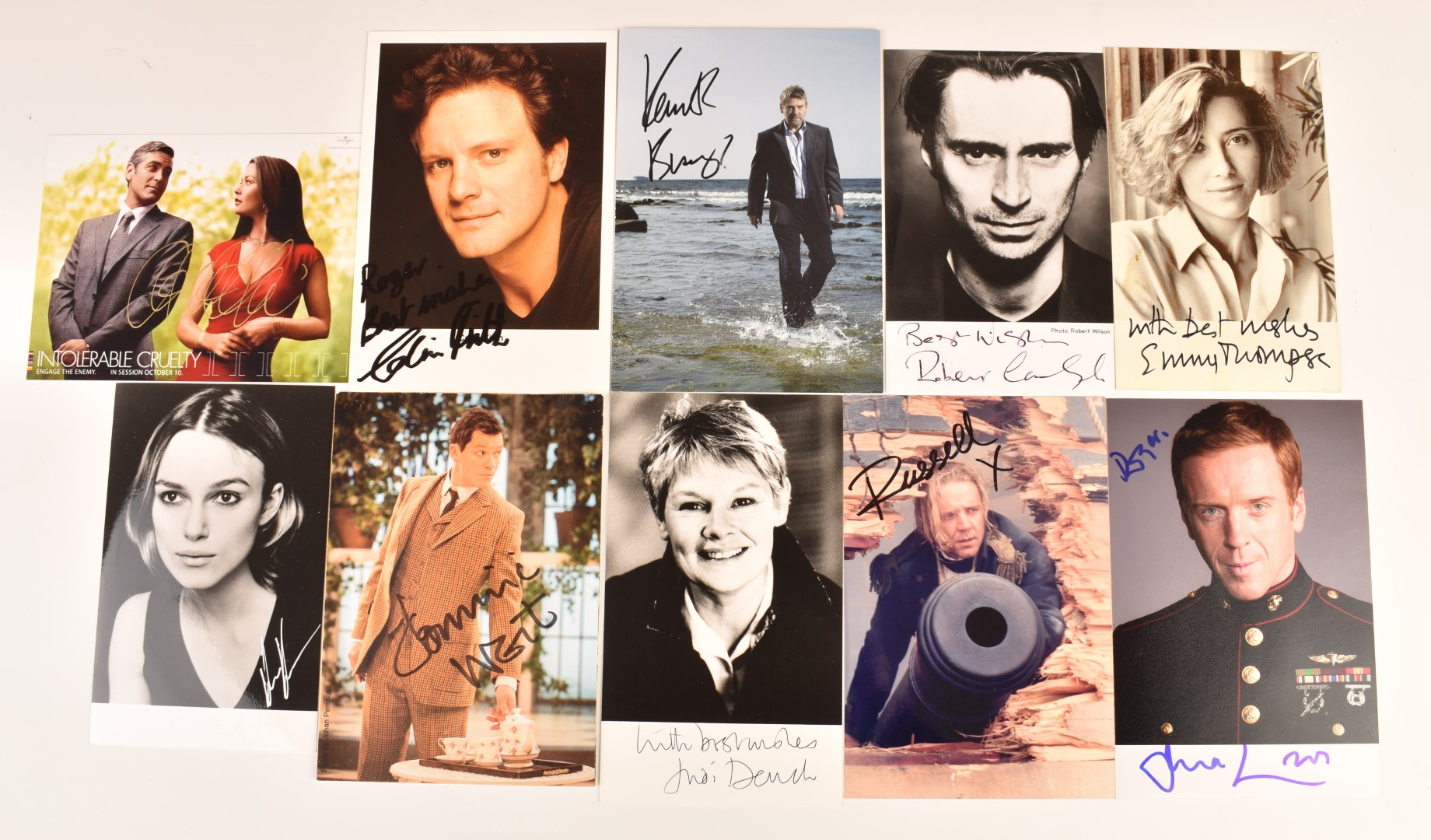 Ten autographed celebrity postcards signed by Russell Crowe, Judi Dench ...