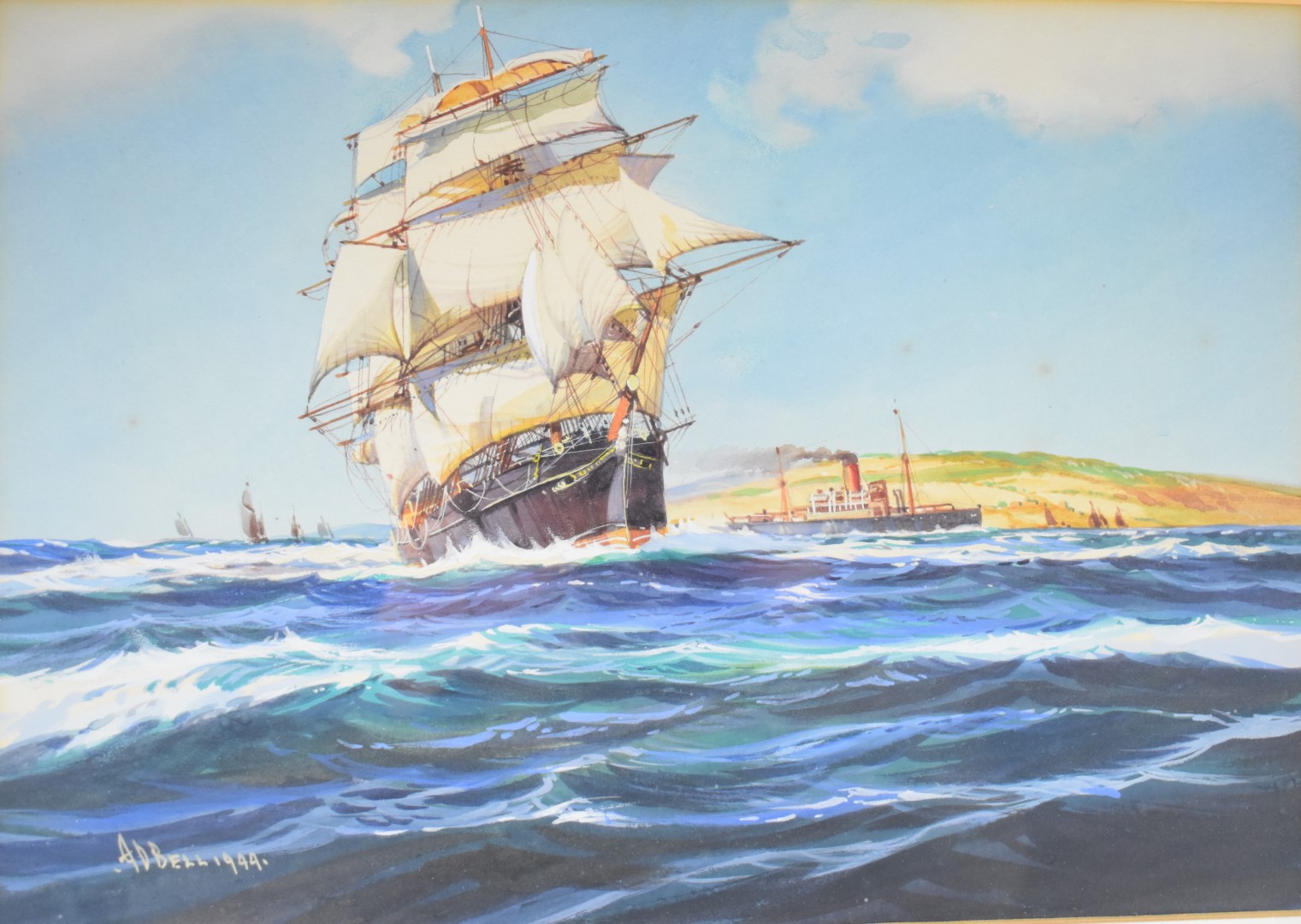 A D Bell (1884-1966, pseudonym for Wilfred Knox) pair of watercolours of maritime scenes 'Out on the - Image 6 of 9