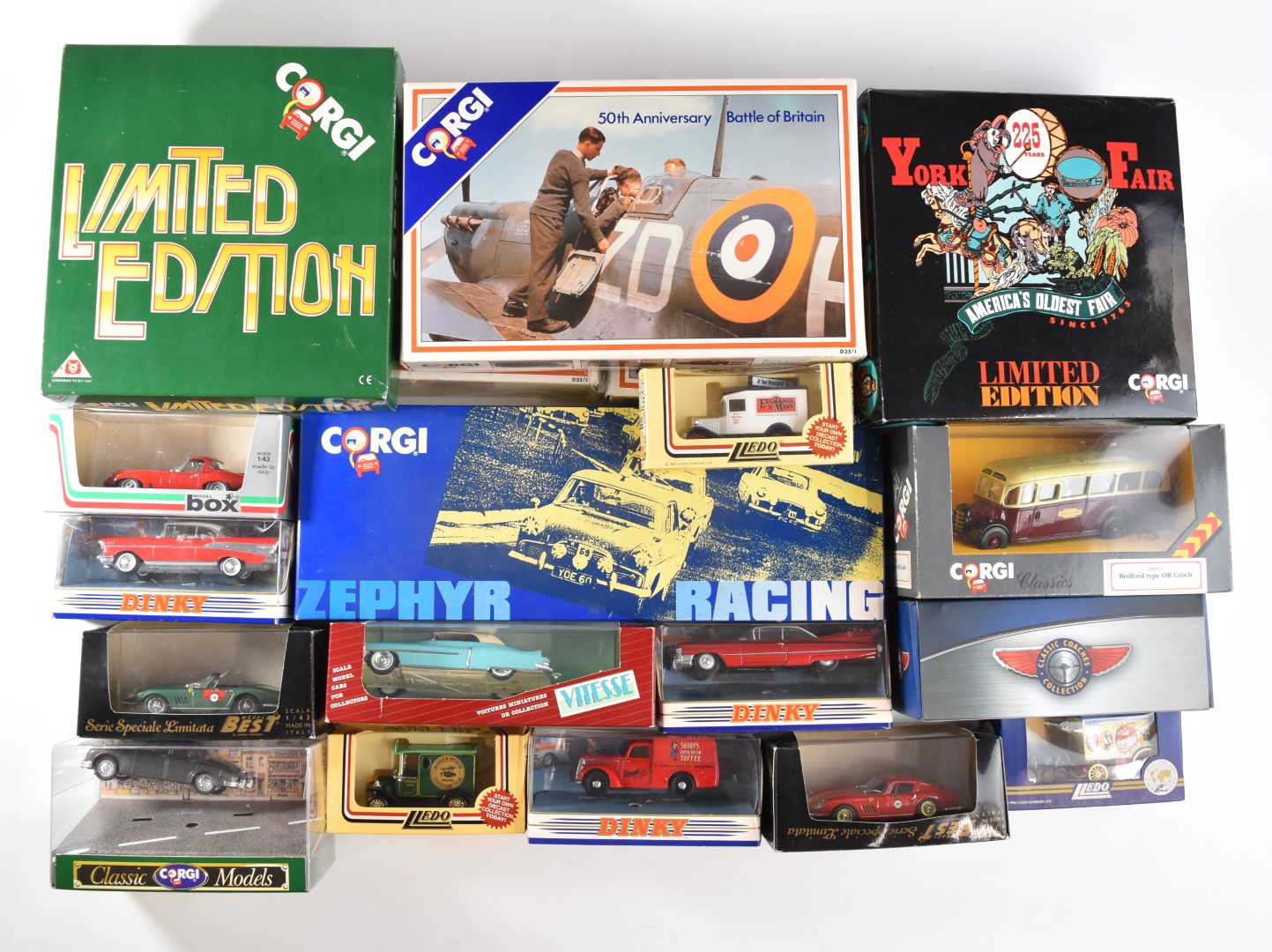 A collection of Corgi, Dinky and similar diecast model vehicles to include 50th Anniversary Battle