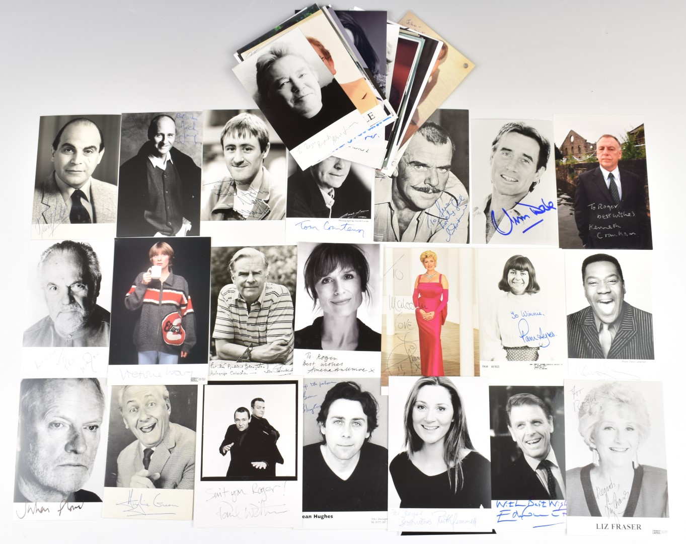 A collection of fifty autographed postcards from mainly British actors, comedians and journalists to