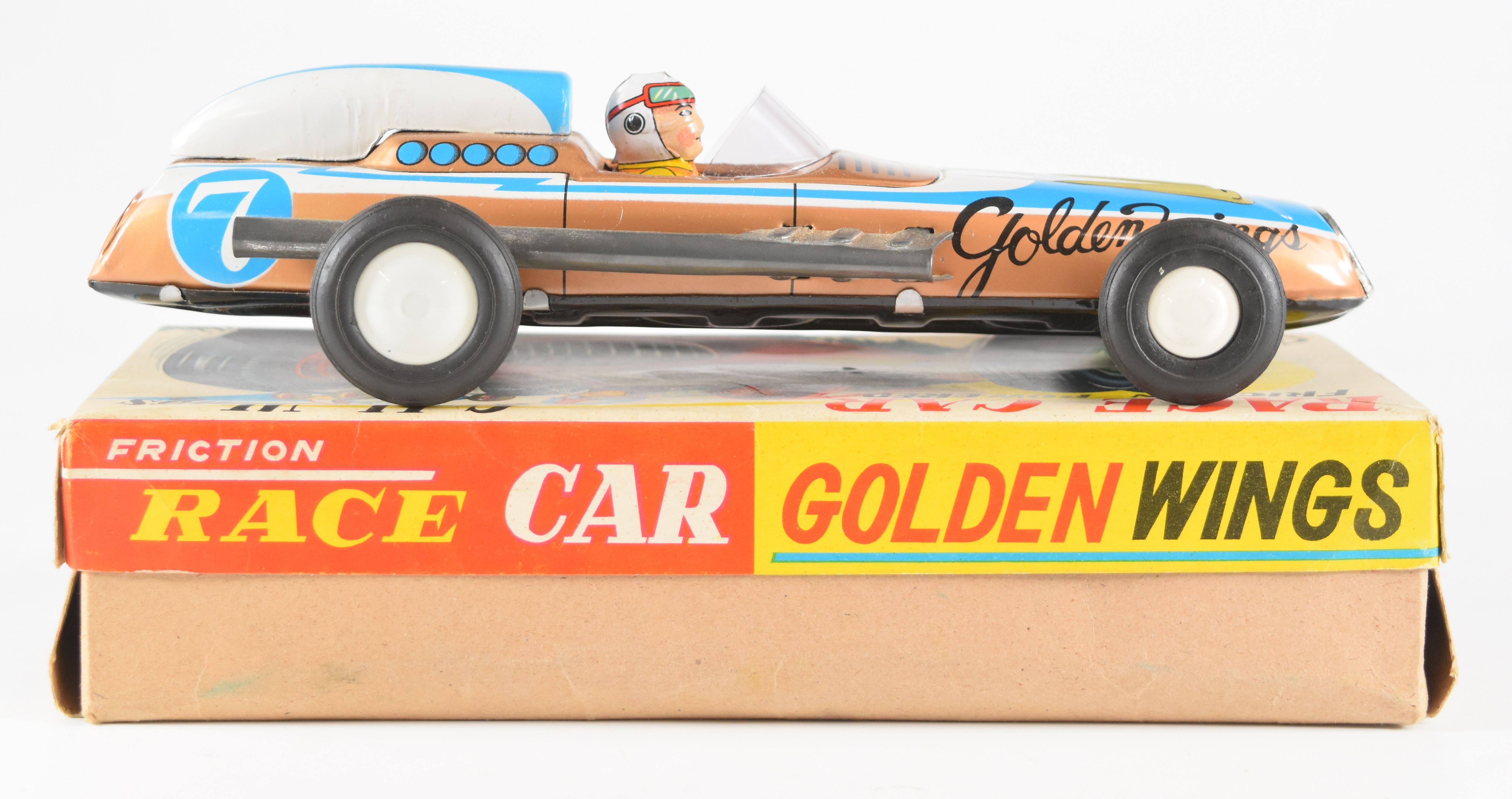 Golden Wings Japanese tinplate friction race car in original box. - Image 4 of 5