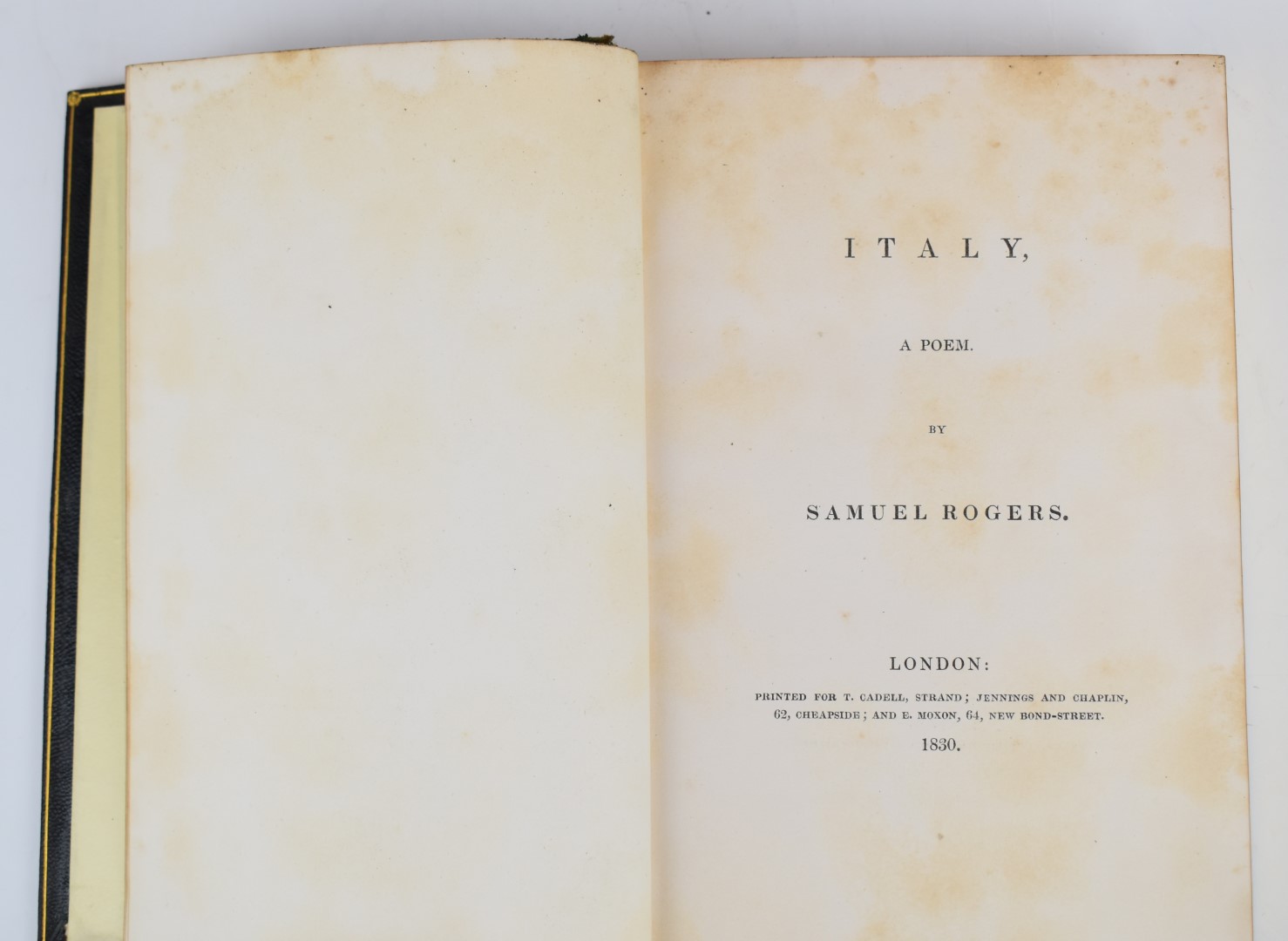 Samuel Rogers Poems and Italy, A Poem printed for T. Cadell, Strand etc 1830 & 1834 in two volumes - Image 5 of 6