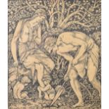 Edward Coley Burne-Jones (1833-1898) woodcut featuring Adam and Eve, 44 x 32cm, in black frame