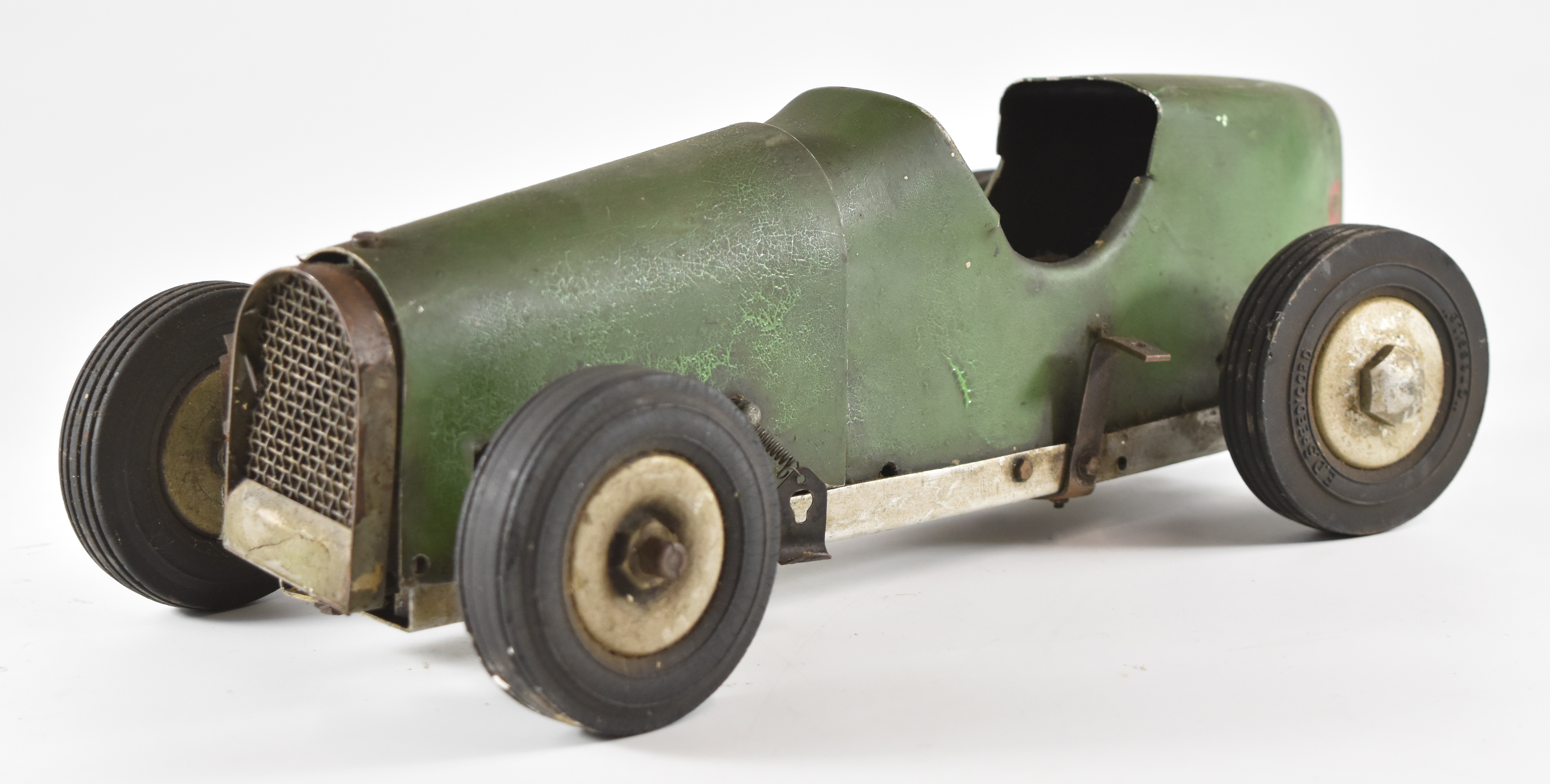 Vintage diesel engine powered model pylon racing car in the style of a 1930s single seat racing car,