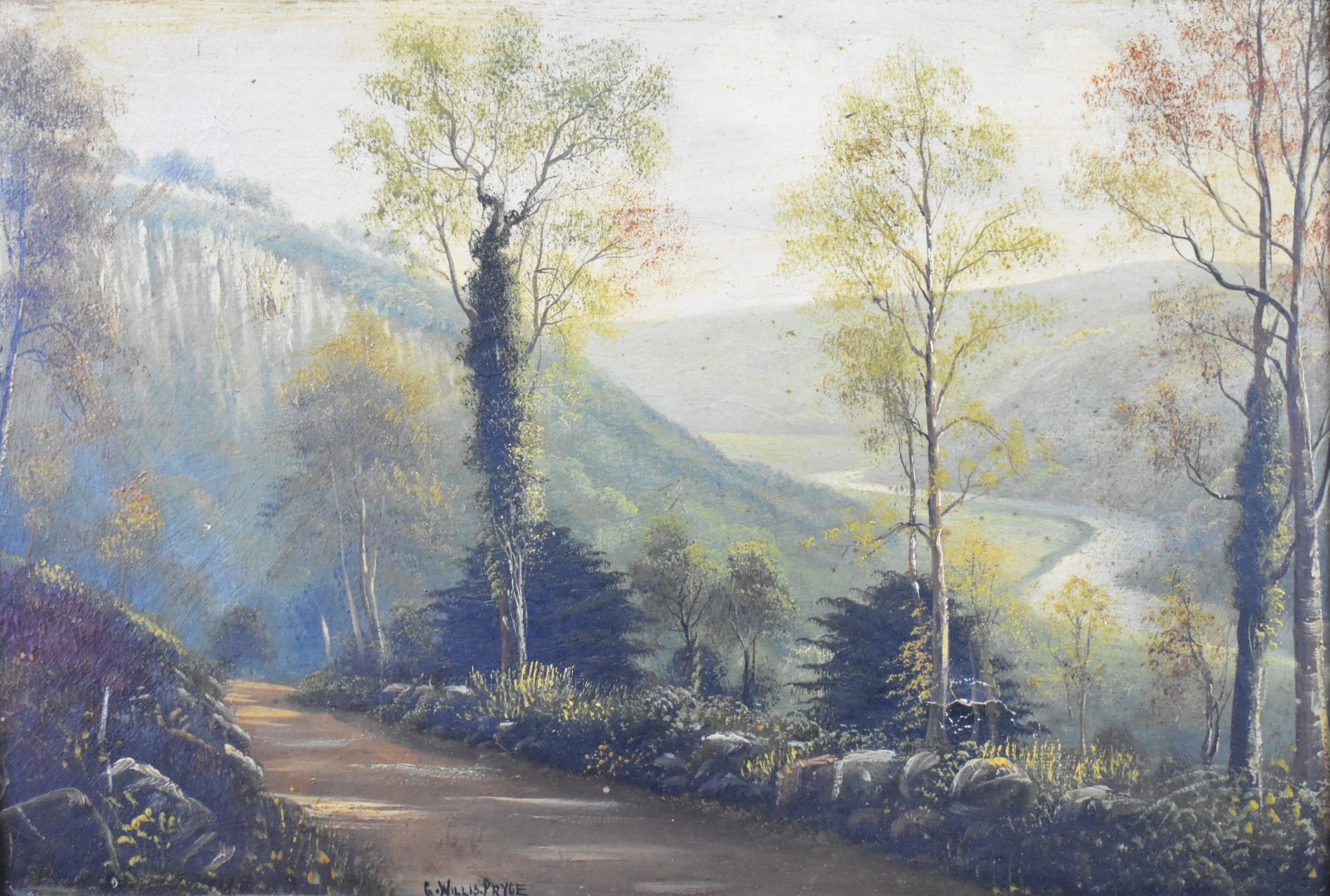 George Willis-Pryce (1866-1949) pair of oil on board landscapes, likely Wye valley scenes, both - Image 3 of 6