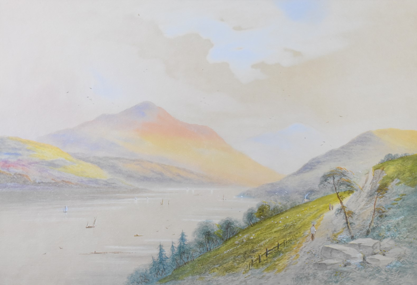 Attributed to A Lewis watercolour Scottish landscape 'Loch Ness, Trossachs', titled and with