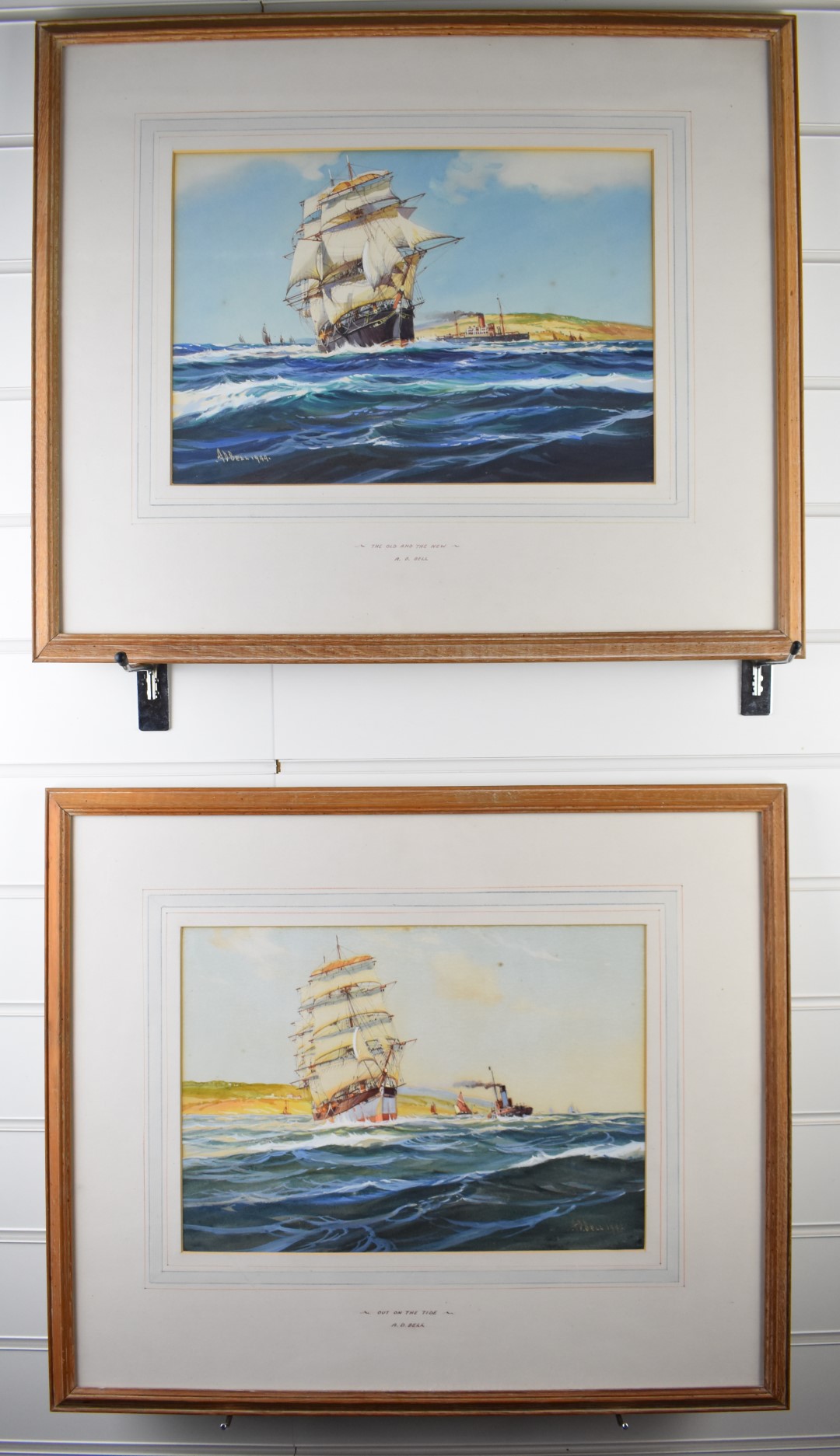 A D Bell (1884-1966, pseudonym for Wilfred Knox) pair of watercolours of maritime scenes 'Out on the