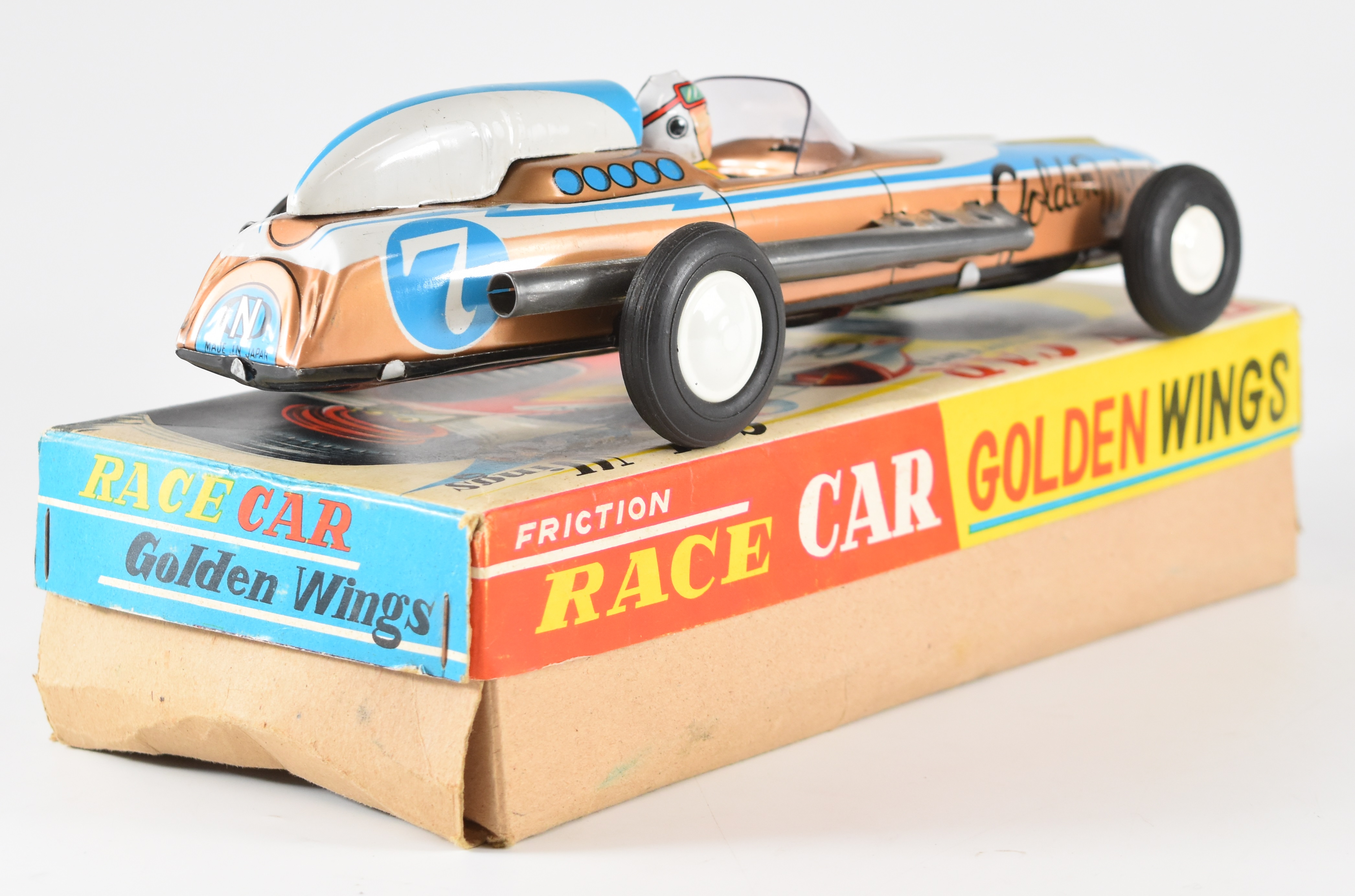 Golden Wings Japanese tinplate friction race car in original box. - Image 3 of 5