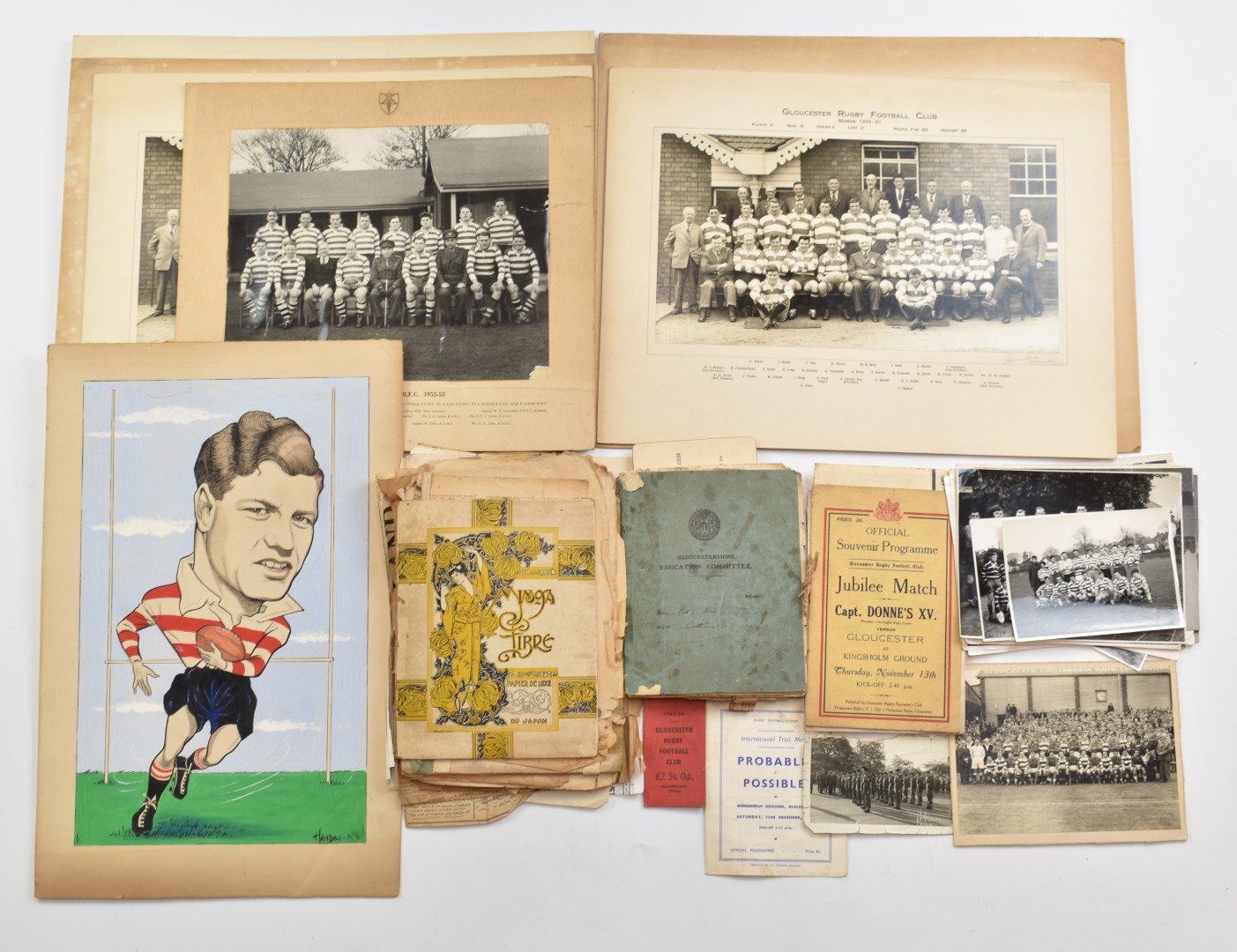 A large collection of Gloucester Rugby Club ephemera including 1923 jubilee match programme,