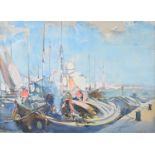 Arthur Henry Knighton-Hammond (1875-1970) watercolour Venice boats alongside a quay, signed lower