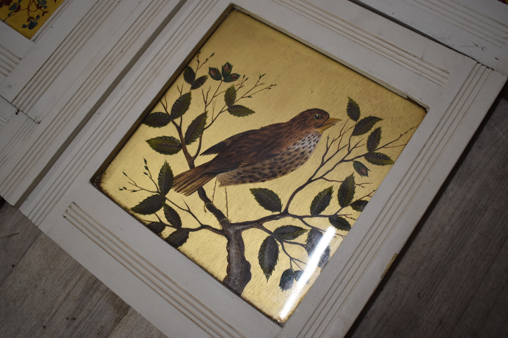 Aesthetic painted wooden panels with gilt, floral and bird decoration, longest 70 x 28cm - Image 2 of 5