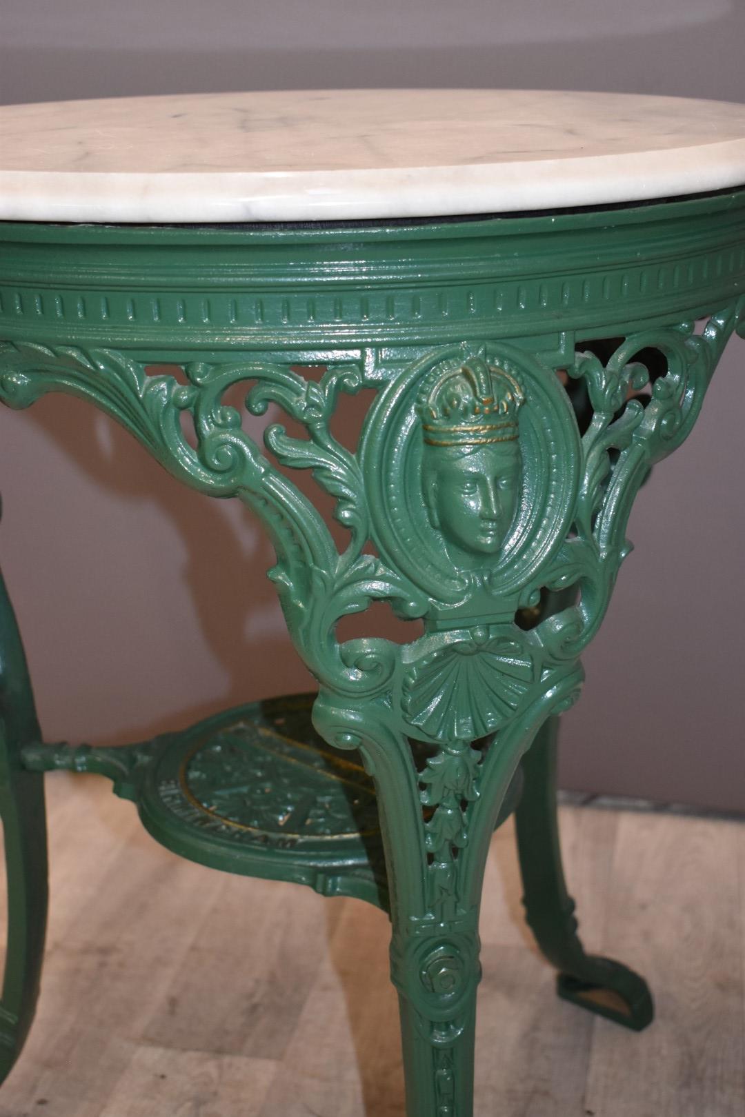 Cast iron pub table with marble top and Gaskell and Chambers, Bar Fitters, Birmingham to the - Image 2 of 3