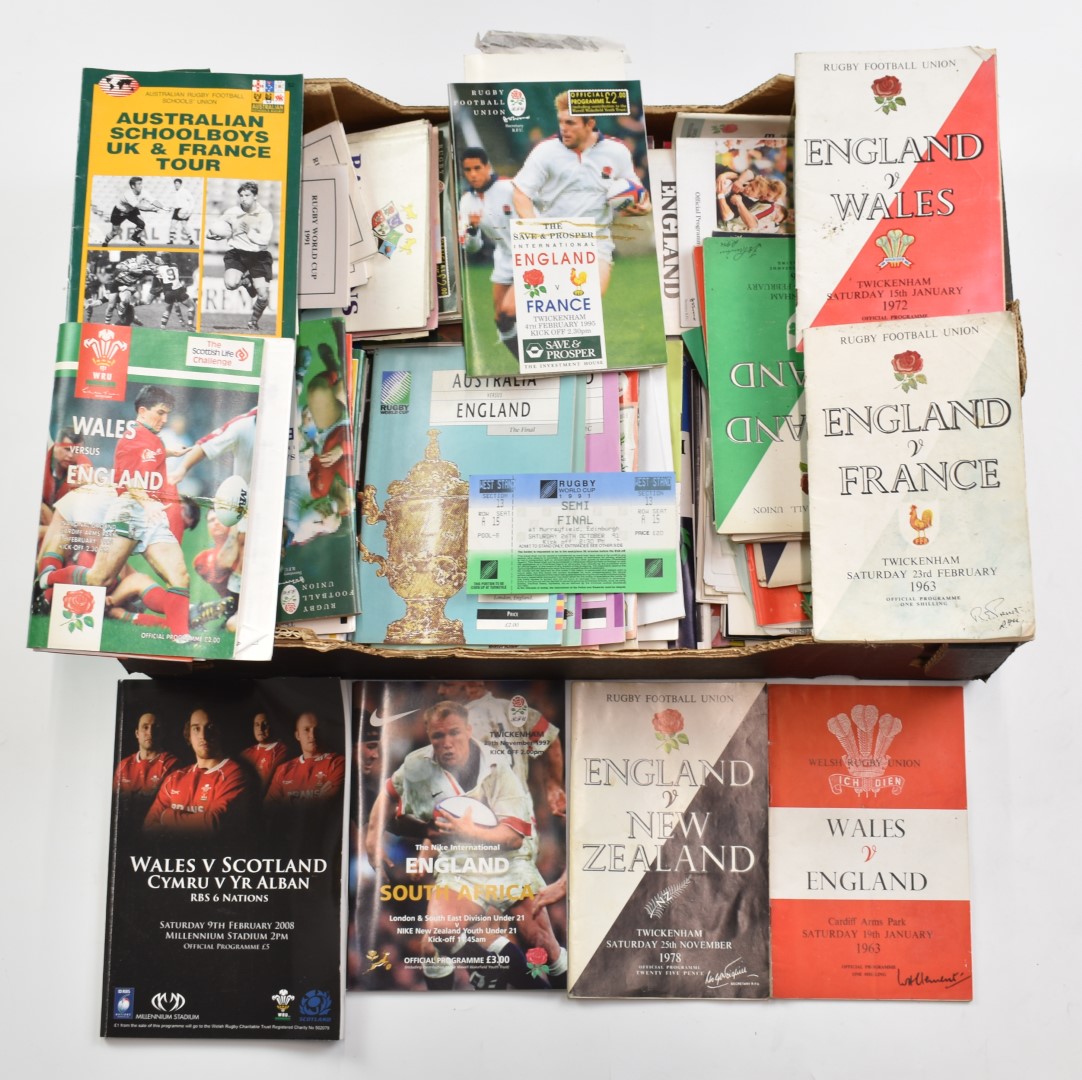 Large quantity of mainly international rugby union programmes and ephemera c1950s-2000s including