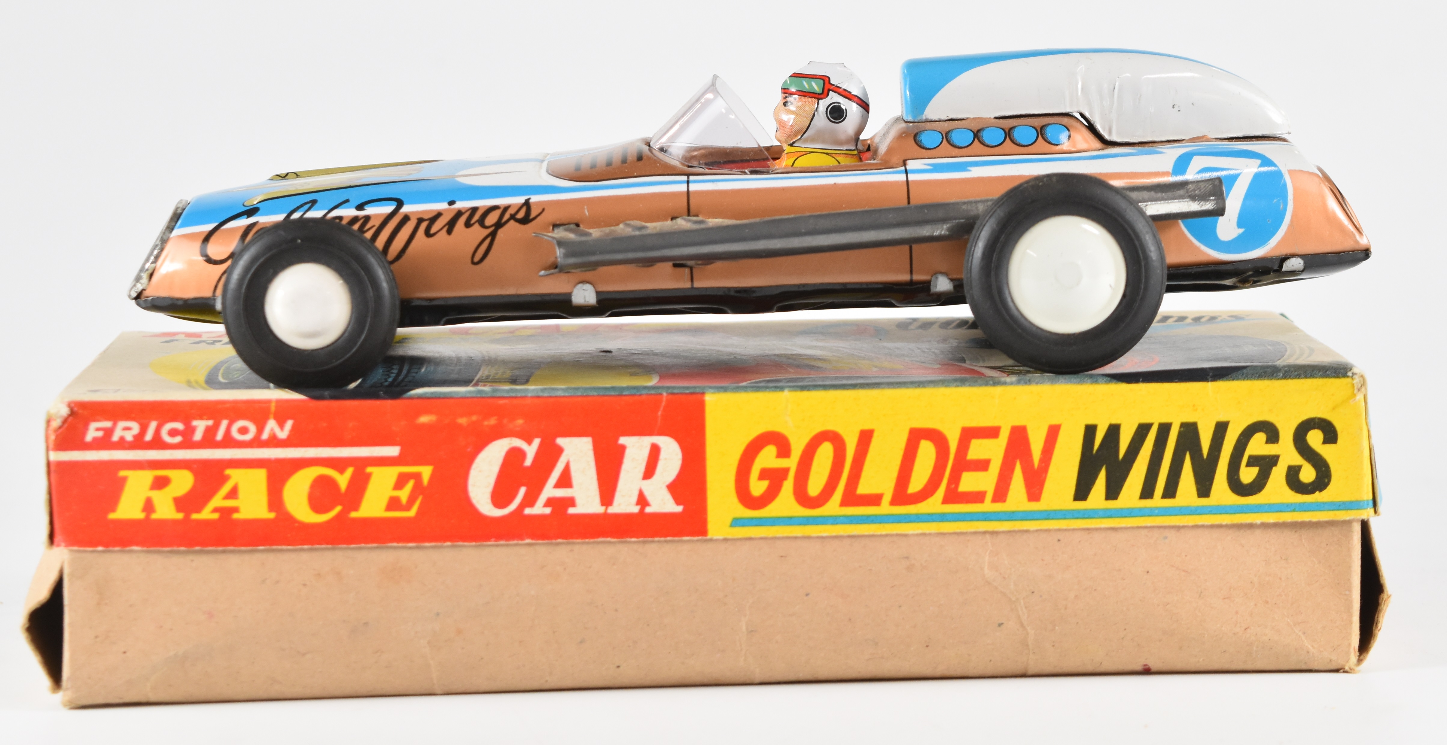 Golden Wings Japanese tinplate friction race car in original box. - Image 2 of 5